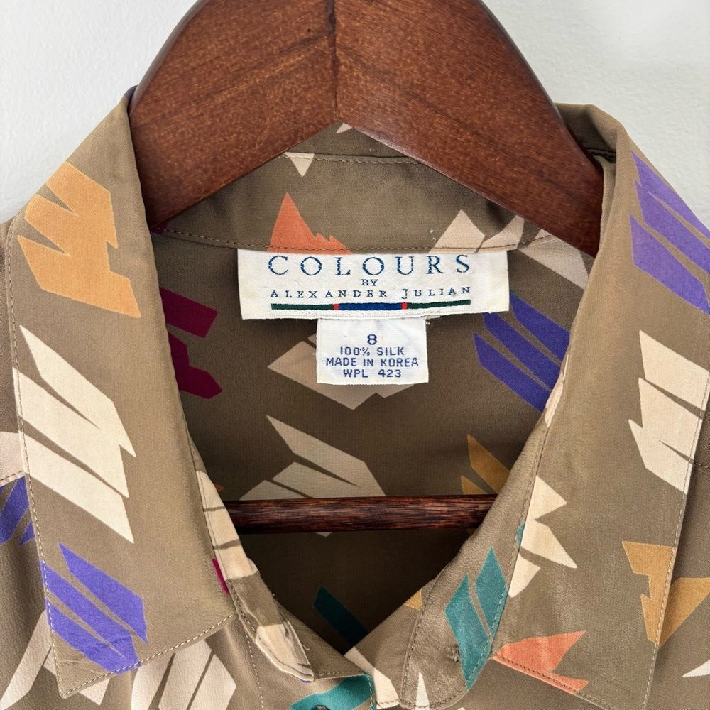 Vintage Colours by Alexander Julian 100% Silk Button Down Shirt — Size 8 - Picture 3 of 7